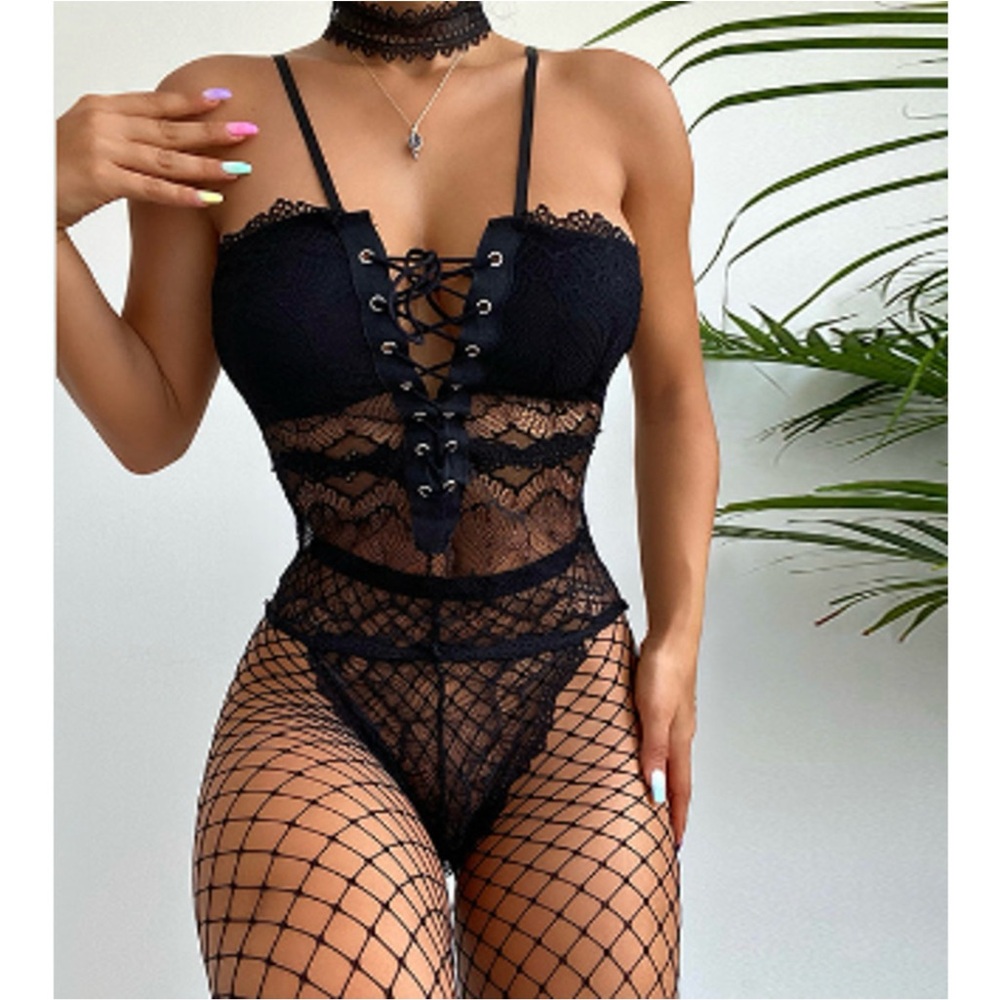 Black Lace Up Teddy ~ Size L